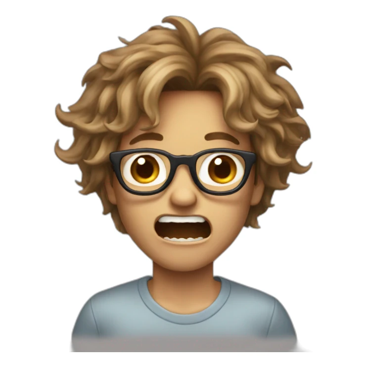 screaming boy with long hair brown same image glasses  sticker