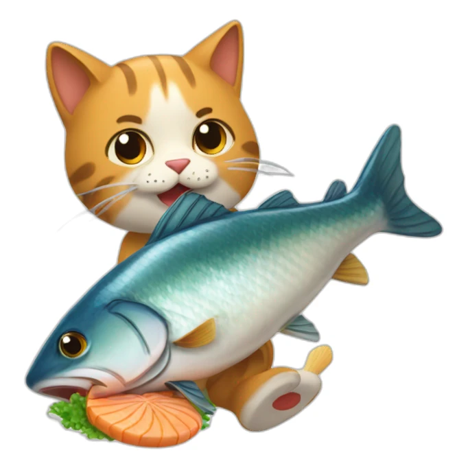 Gato comiendo un pescado sticker