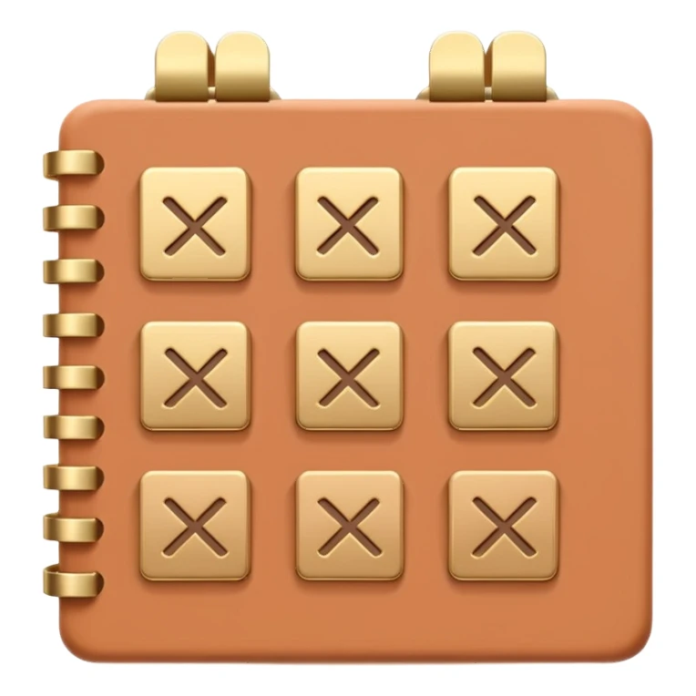 modern elegant planner with checkmarks emoji, 3D style, pastel terracotta, beige or pink and gold, clean design sticker