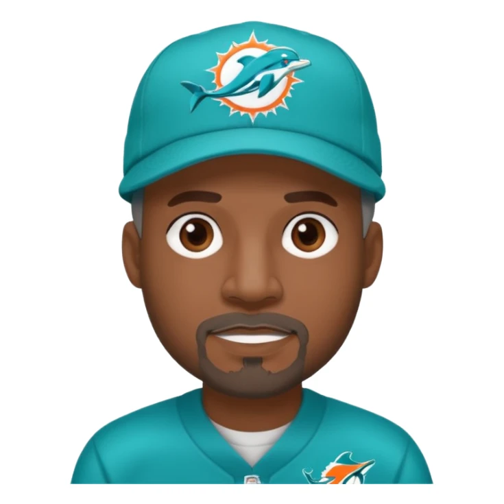 Black man with gray goatee wearing a Dolphins cap sticker