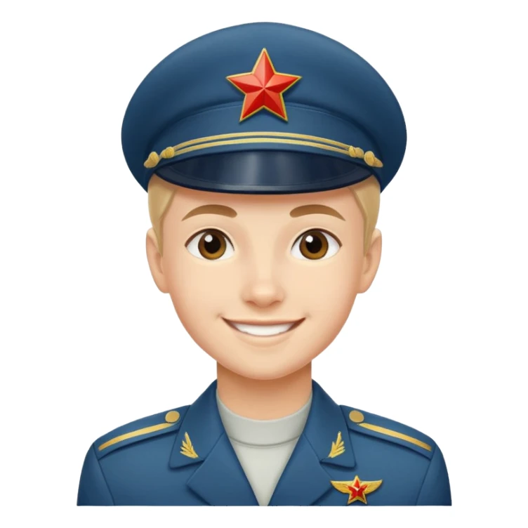 Создай эмодзи молодого курсанта авиационного училища Советского Союза с фуражкой и веселого sticker
