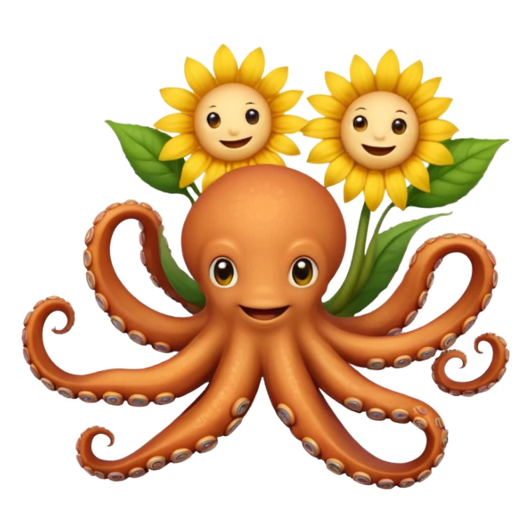 Octopus smiling bringing sunflower  sticker