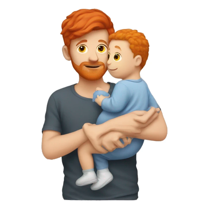 red haired man with baby sticker