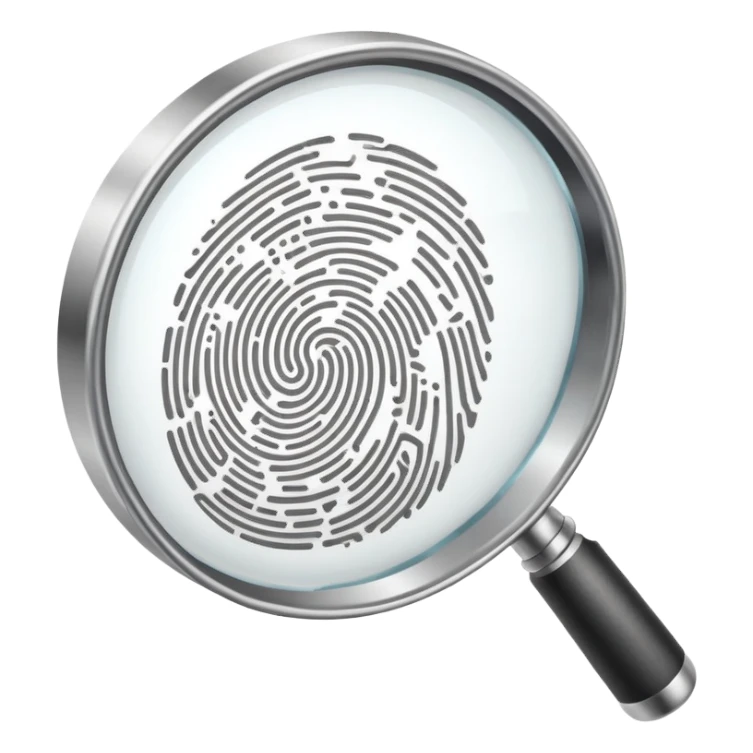 magnifying glass examining a fingerprint sticker