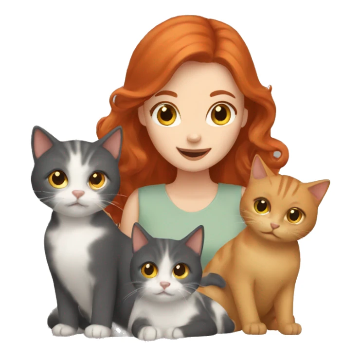 redhead girl with cats sticker