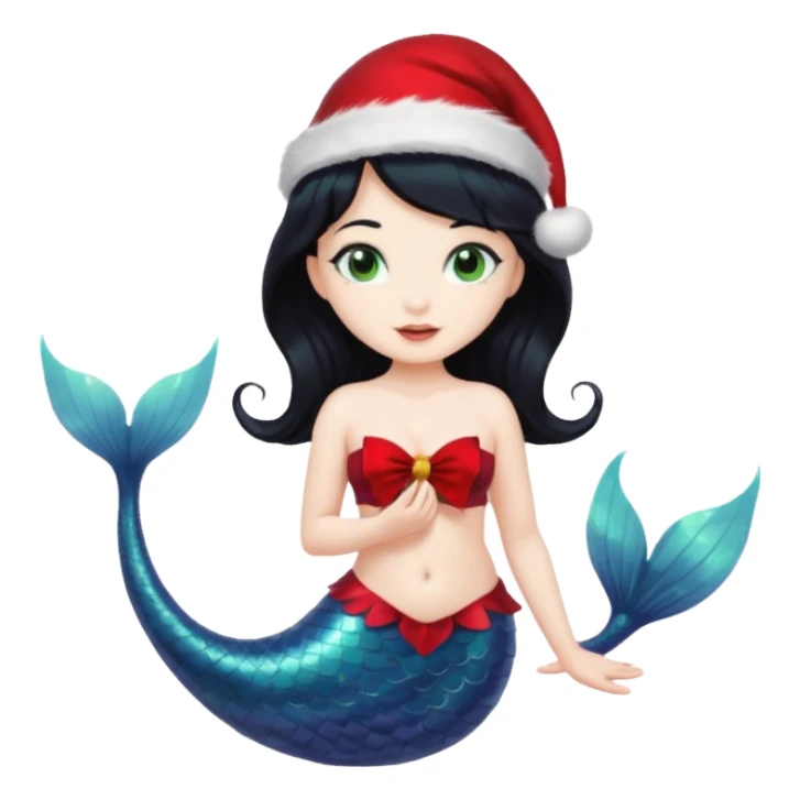 black haired mermaid with christmass hat sticker