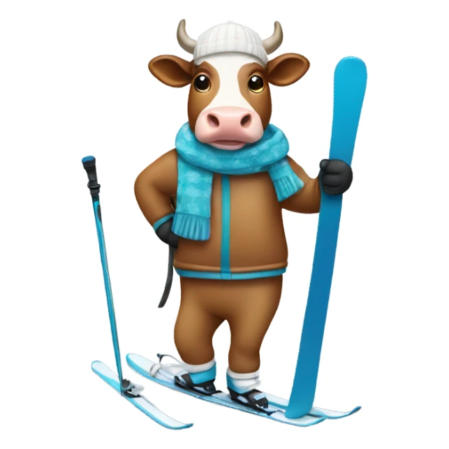 Cow with ski clothes skiing sticker