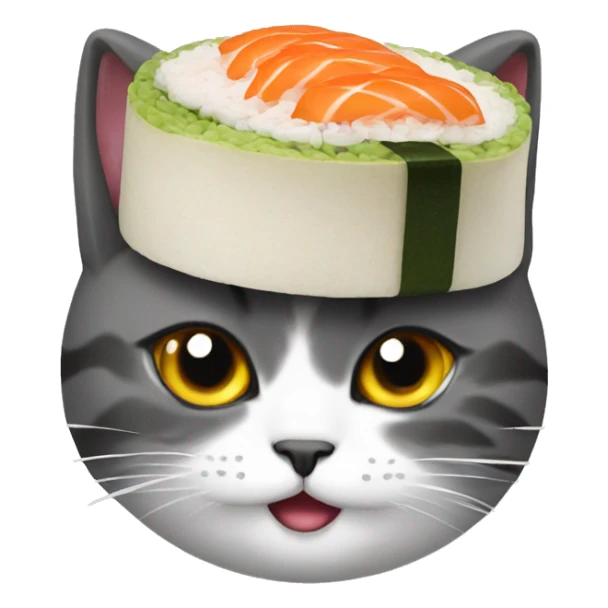 cat wearing sushi as a hat sticker