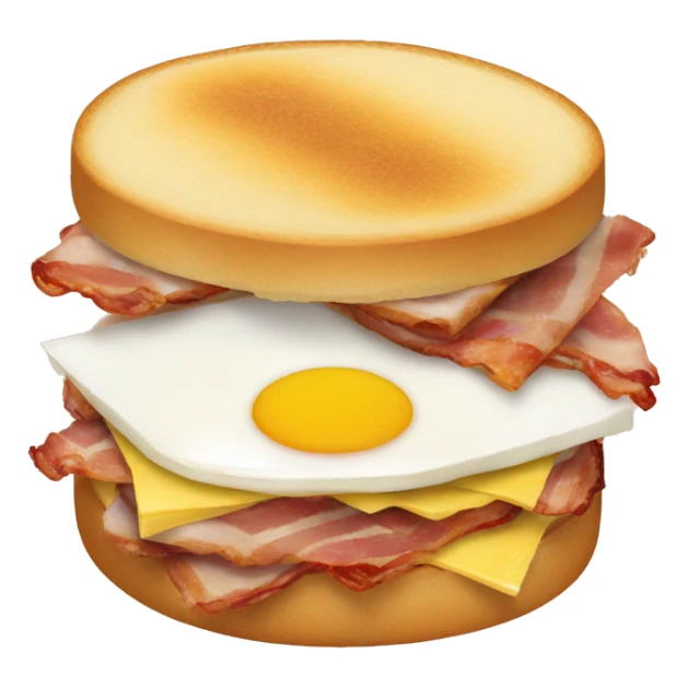 A breakfast sandwich with egg, bacon, cheese sticker