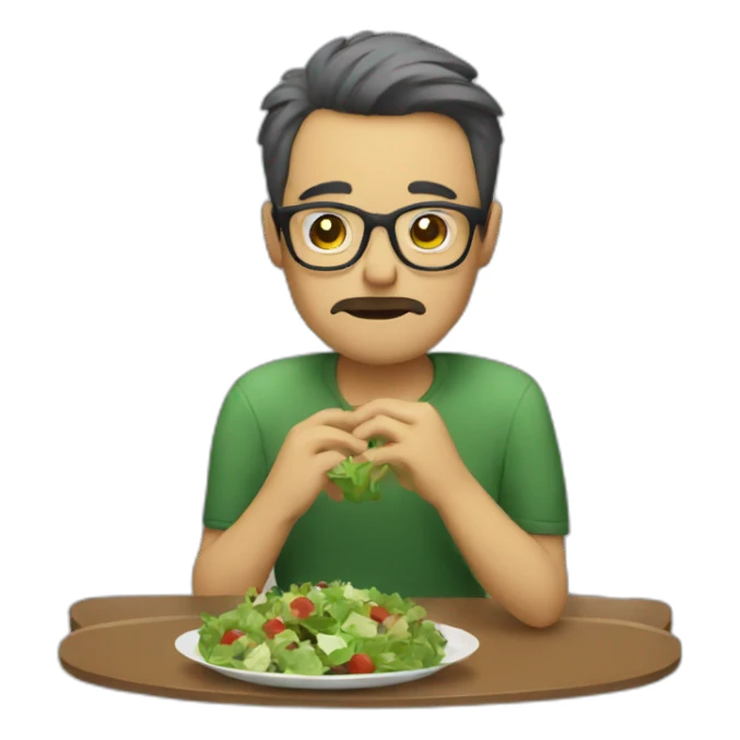 sad man with glasses eating 2 salads sticker