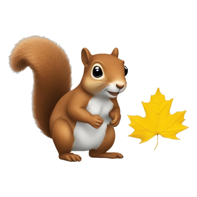 squirrel with a yellow maple leaf sticker