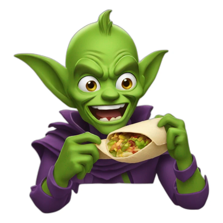 Green goblin eating burritos sticker