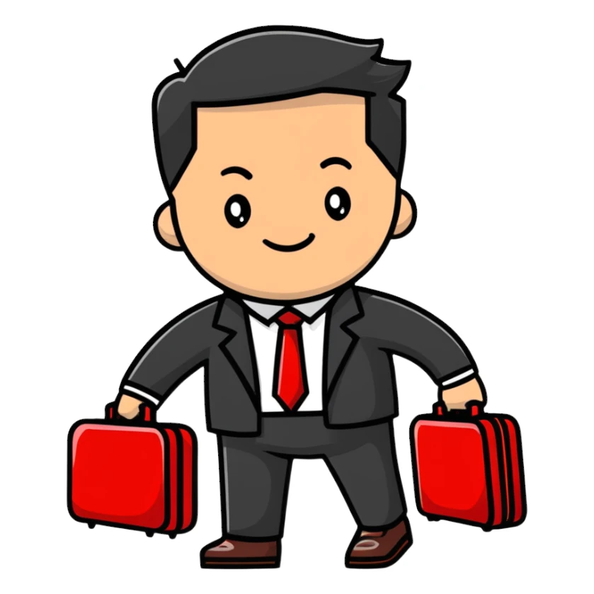businessman with red suitcase sticker