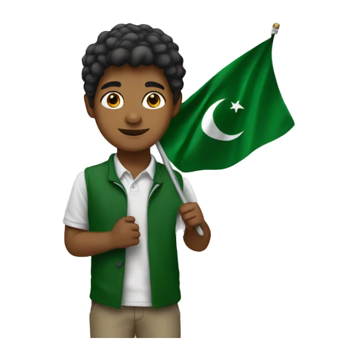 Brown boy holding Pakistan flag sticker
