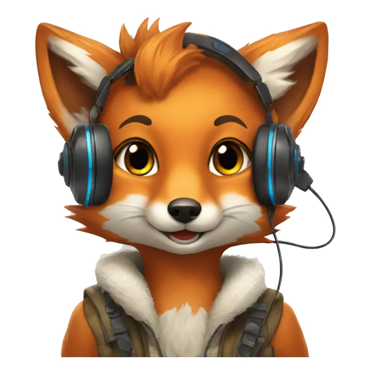 A cute happy fox with a gamer headset sticker