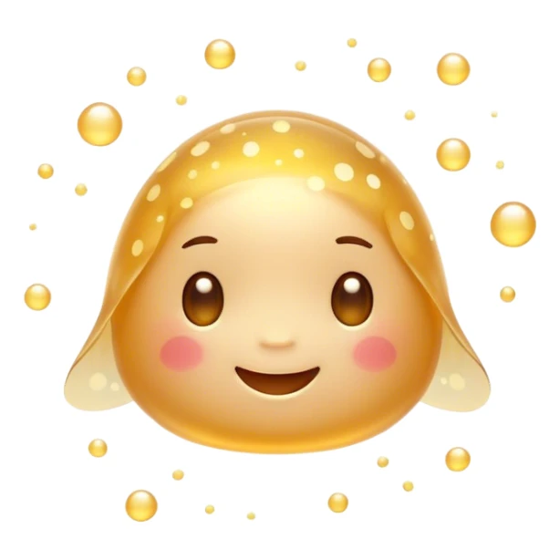 Cinematic tiny glowing firefly, round and chubby, soft golden light, tiny happy face, gentle floating motion, surrounded by dreamy sparkling dots. sticker