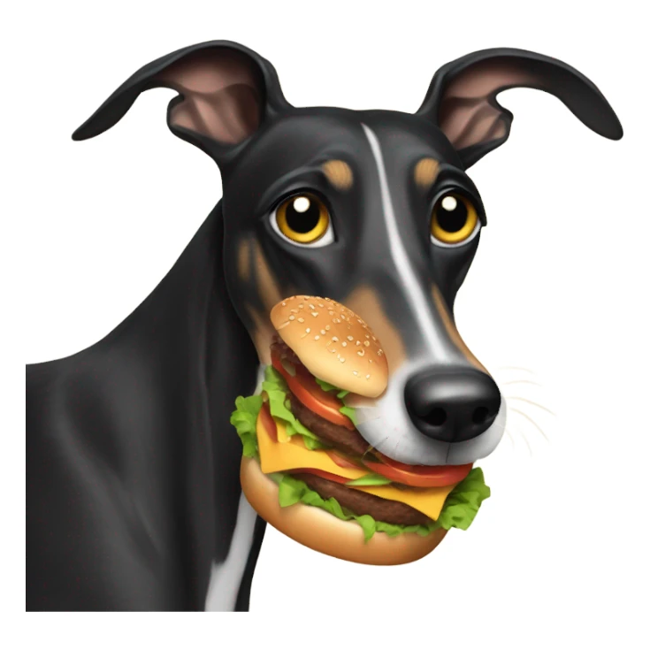 Black greyhound eating burger sticker