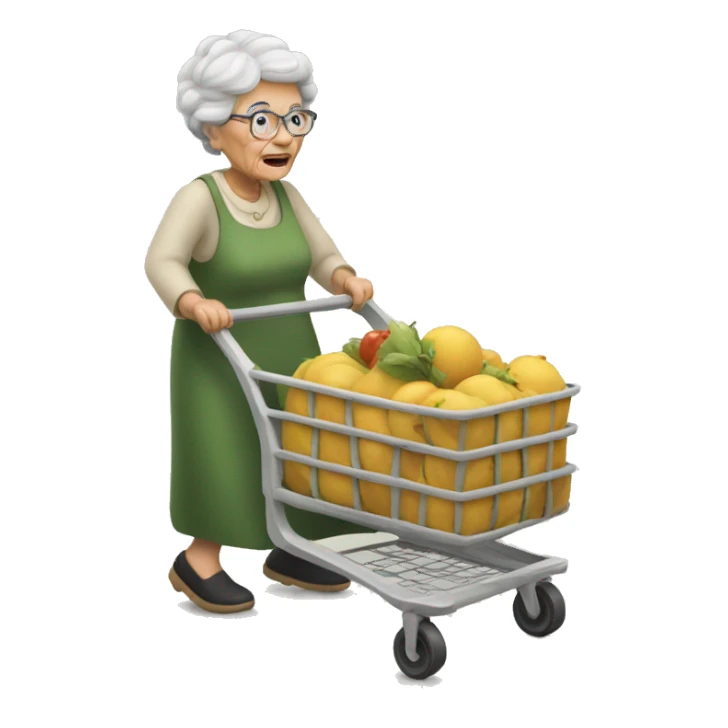 Granny pushing a cart sticker