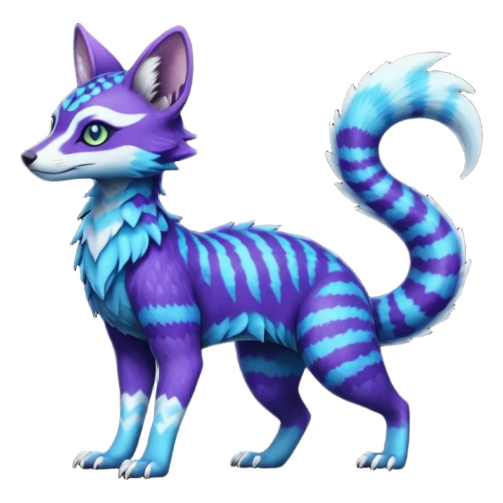 zig-zag-patterned striking indigo-violet-blue-cyan-gradiented with dark undertones, white underside, thunderous stormy edgy badass realistic Vernid-Sergal-Genet-Trico-species by LiLaiRa, full body sticker