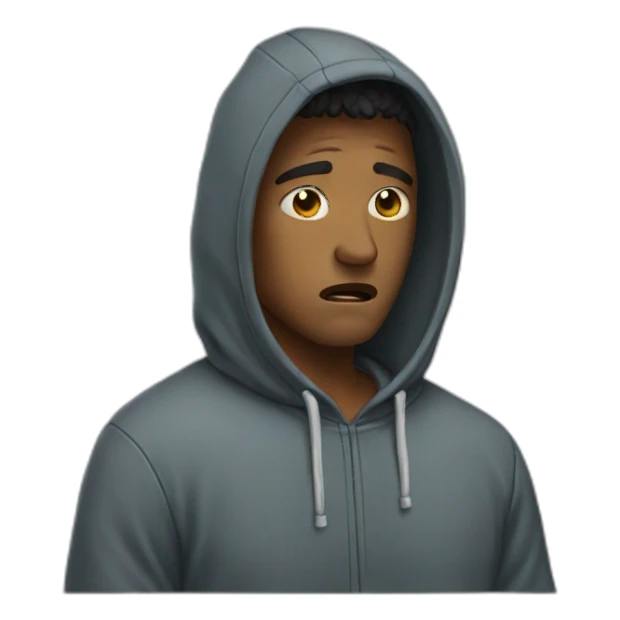 Man crying wearing a hoodie sticker