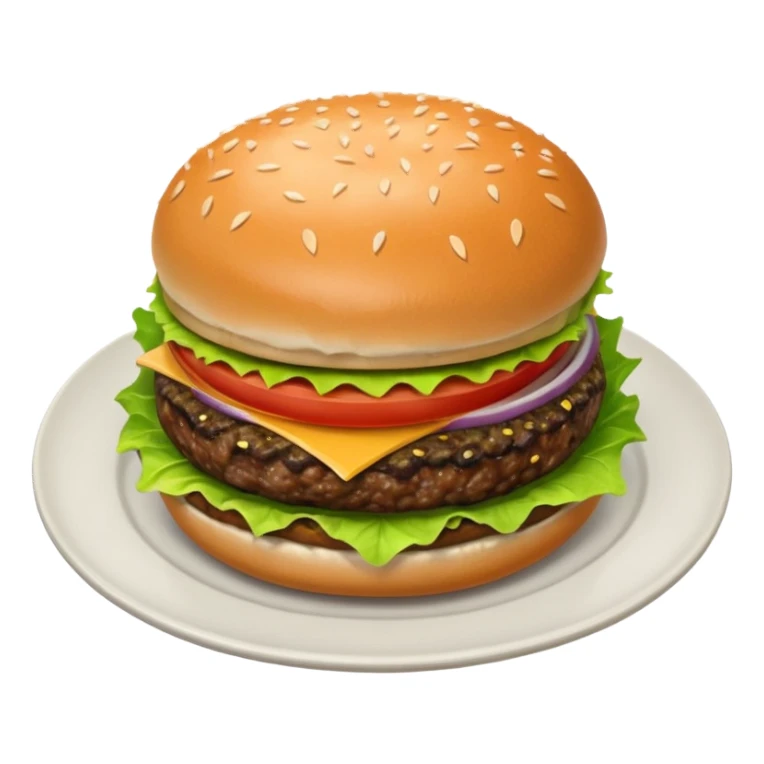 Draw a hamburger on a plate using a downward-facing look, ensuring the object remains stationary without rotation or tilt. sticker