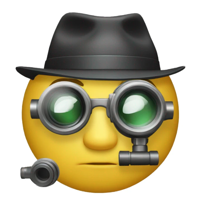 Secret agent with a spyglass looking at code sticker