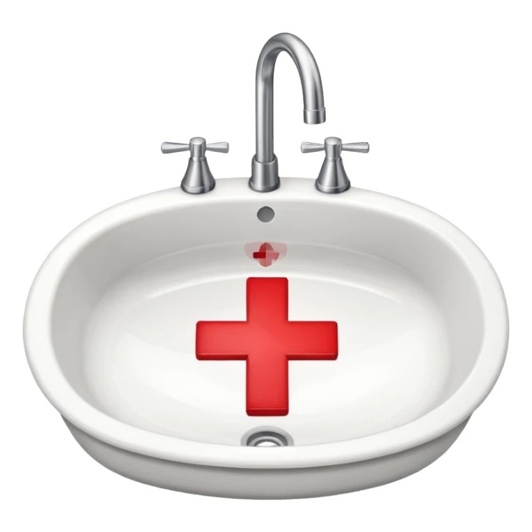 a sink with a red cross across it sticker