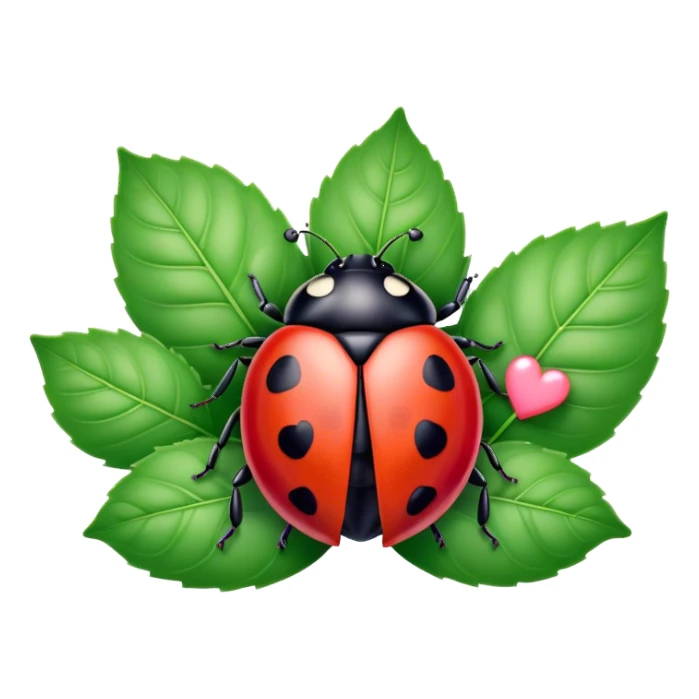 pink ladybug on a leaf with hearts sticker