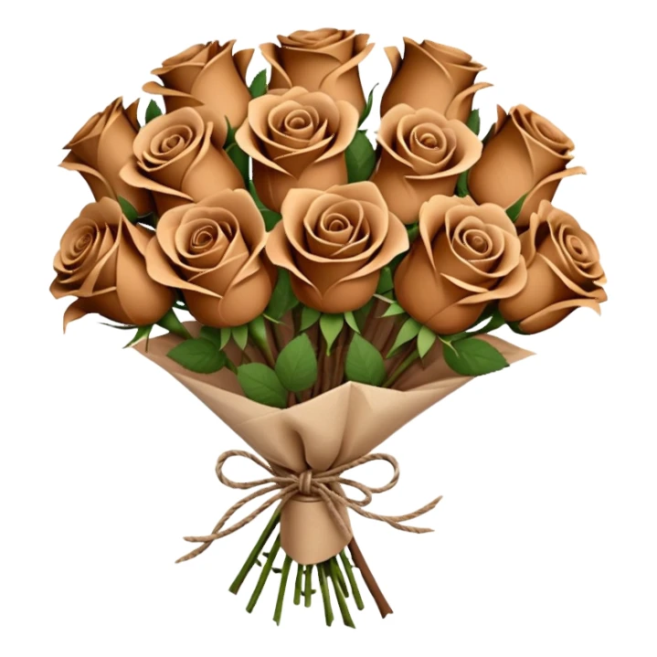 Bouquet of brown roses in a paper package sticker