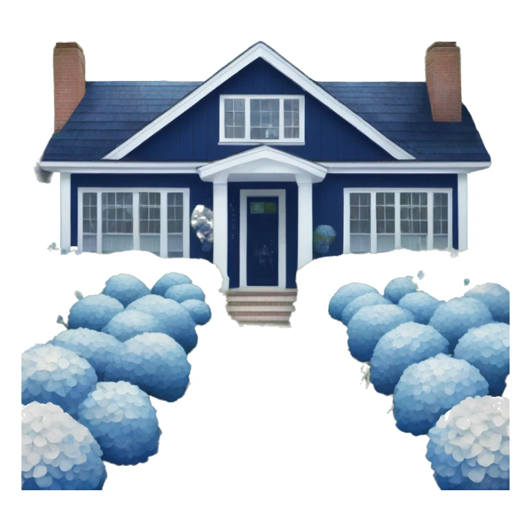 Navy blue shingle beach house with hydrangeas lining the drive way  sticker