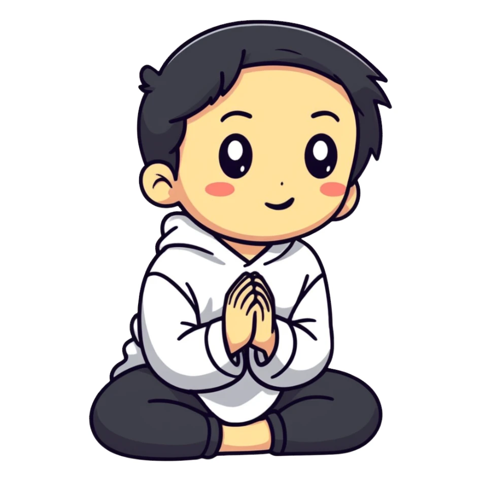 character kneeling and begging with expressive face sticker