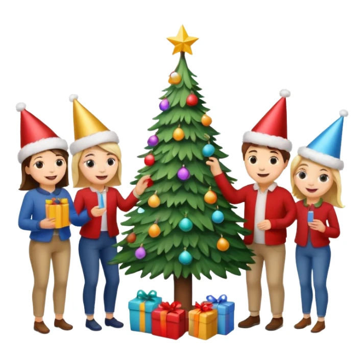 people decorating a Christmas tree sticker