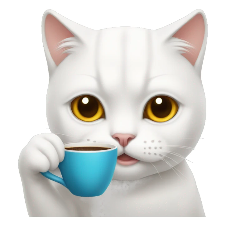 White British cat drinking coffee  sticker