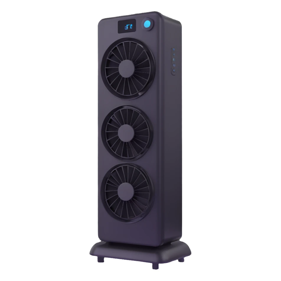 modern tower fan with digital display sticker
