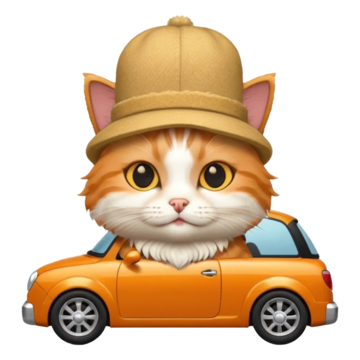 A cat with a car as a hat sticker