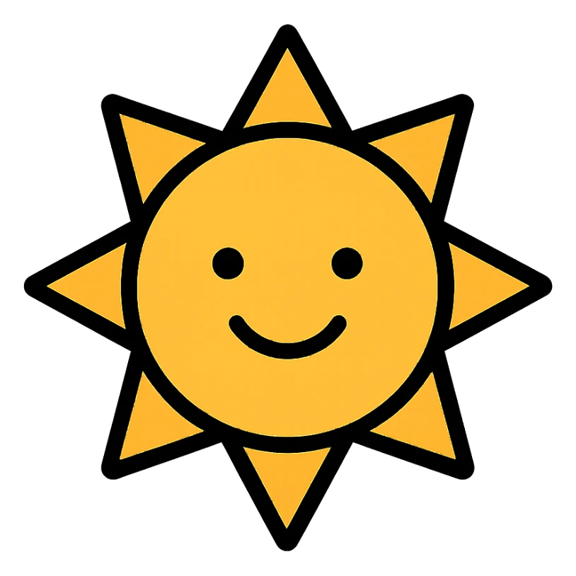 smiling sun icon with black outlines sticker