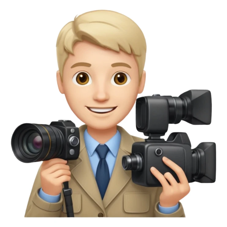 a white journalist with a camera sticker