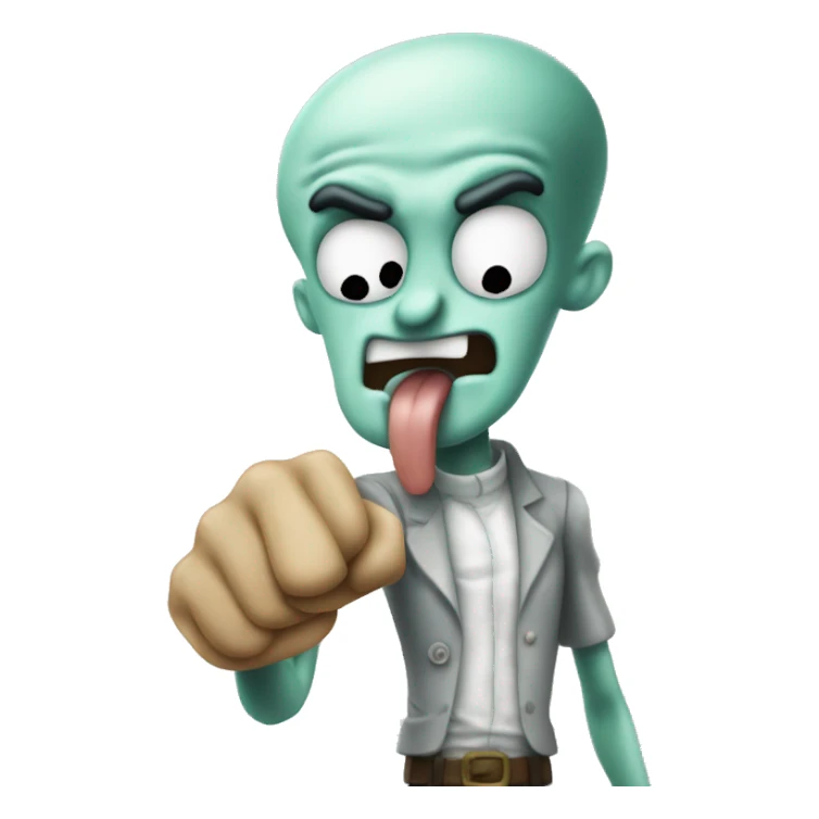 Angry squidward holding the camera’s pov while pulling back a punch sticker