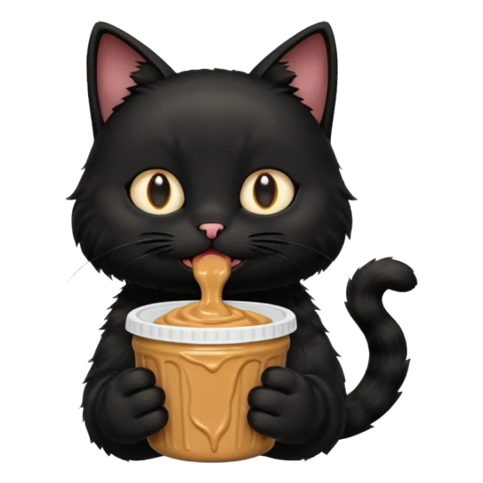 Black cat eating peanut butter sticker