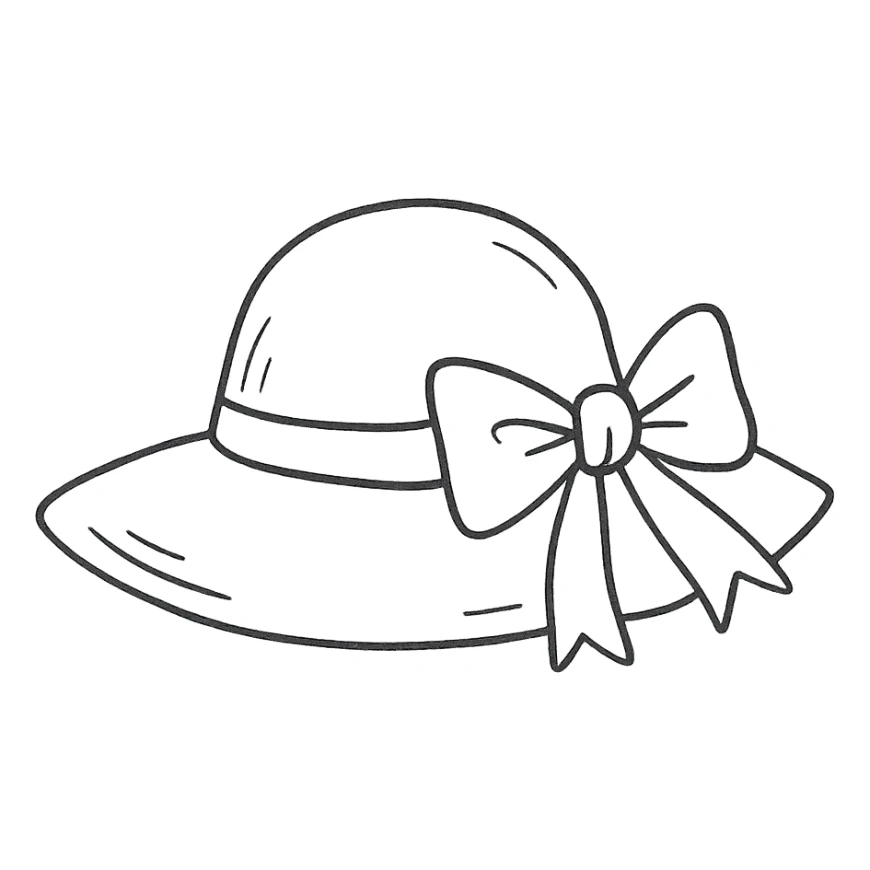 hand drawn outlined lady's hat with a pink bow icon sticker