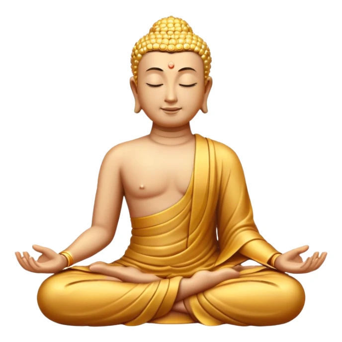 Emoji of an enlightened Buddha sitting in the lotus position, with a soft golden aura surrounding him. His closed eyes reflect peace and wisdom. A pure white background. sticker