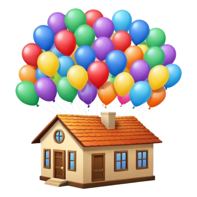 house flying with balloons sticker