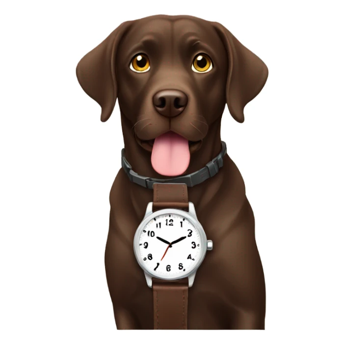 Chocolate lab looking at watch sticker