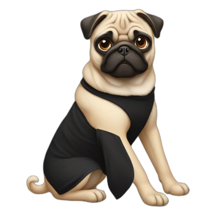 pug wearing a black t-shirt sticker