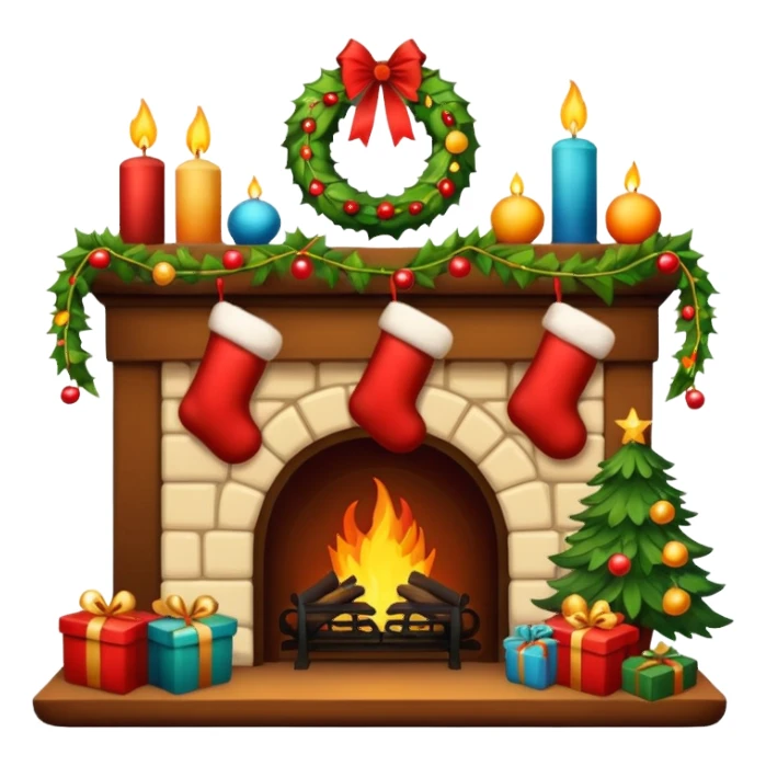 Cozy Christmas fireplace with decorations sticker