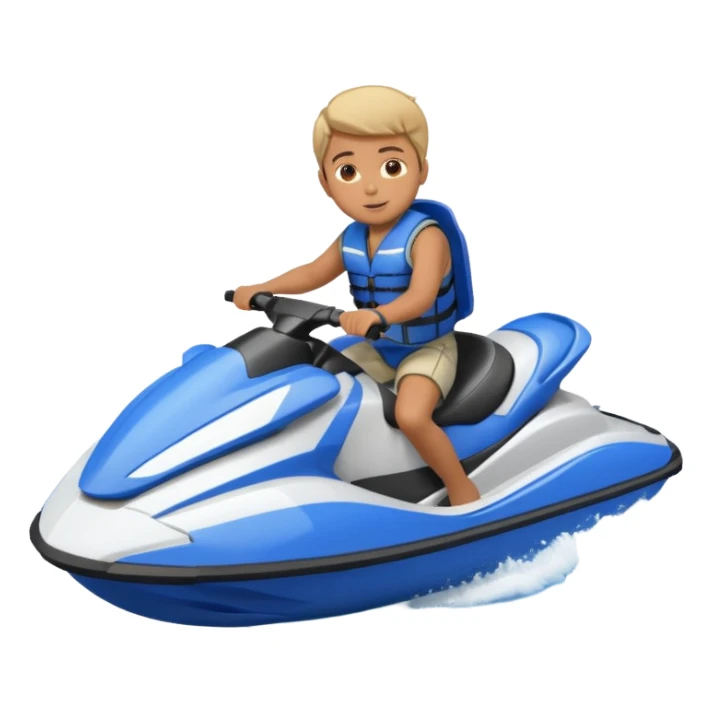 A boy riding a jet ski with wheels sticker