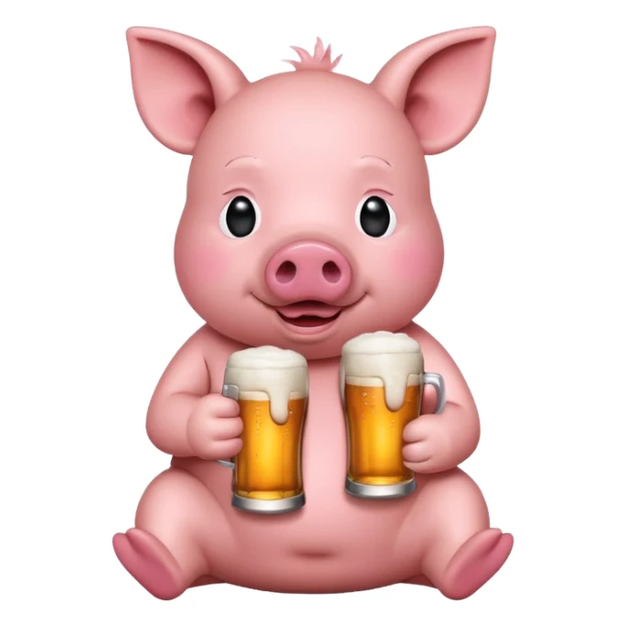 apple pig emoji sitting up drinking a beer drunk sticker