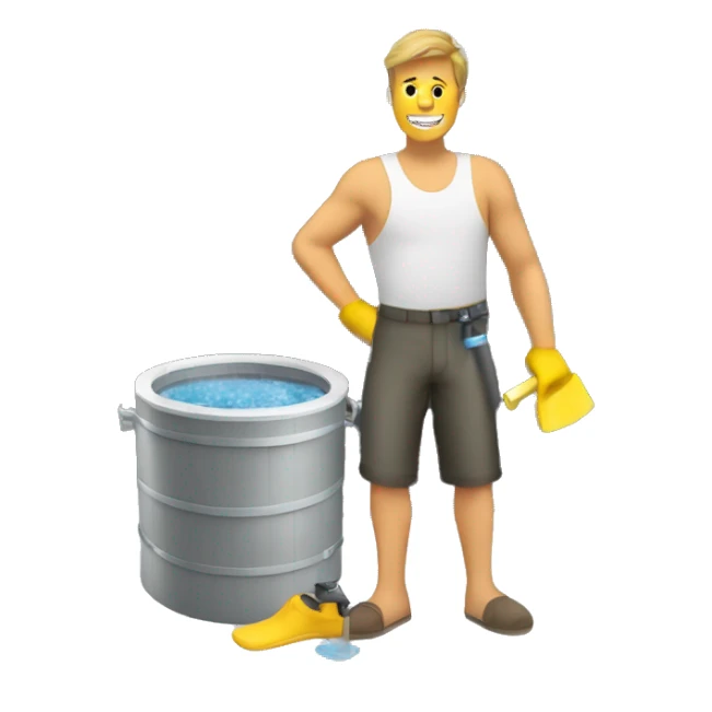 White guy cleaning a hot tub sticker