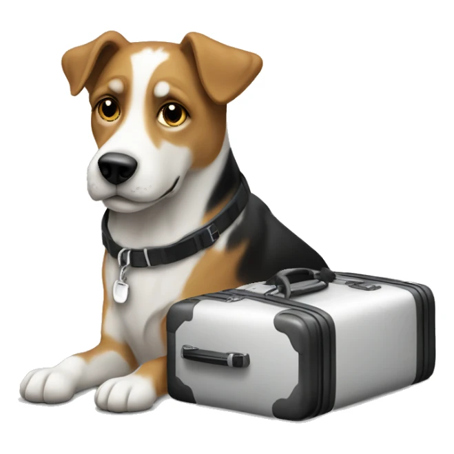 Mutt dog with suitcase black white  sticker