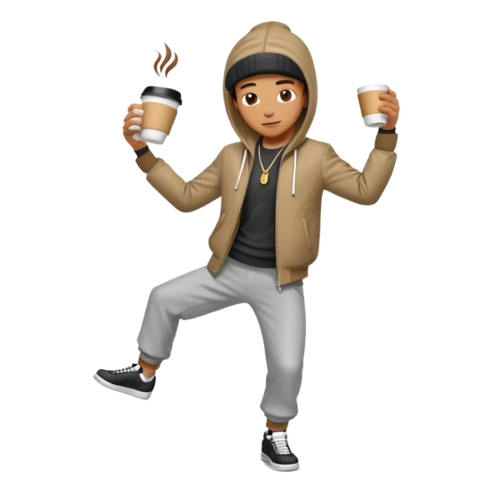Breakdancing figure with a coffee cup for a head sticker